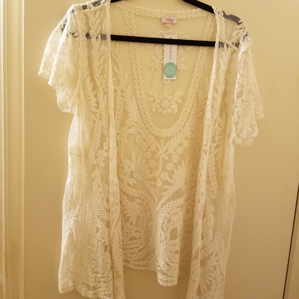 Lace sheer short sleeved cardigan